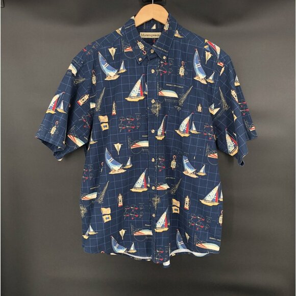 Munsingwear Other - Munsingwear Mens Nautical Button-Down Shirt L Navy Blue Novelty Sailing Preppy
